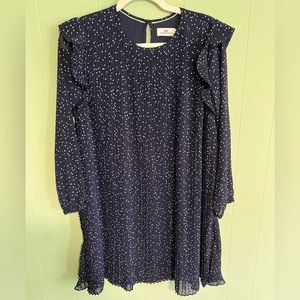 VINEYARD VINES Girls' Polka Dot Pleated Dress Navy Blue Flutter Sleeves …